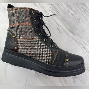 L'Artiste Spring Step Rehja Designer Leather tweed lace-up boots Women 41 Or 10